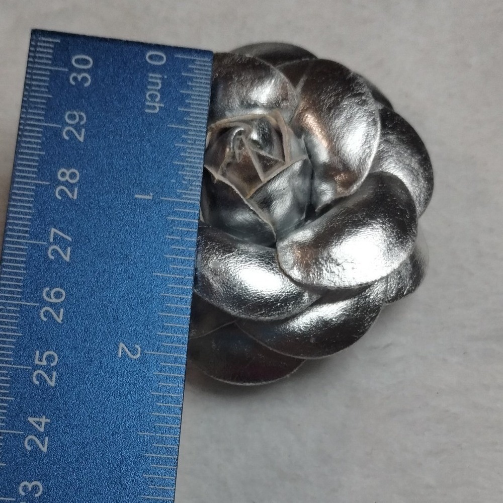 Silver Metallic Camellia Flower Brooch Pin and Hair Clip Floral Accessory - Picture 4 of 5